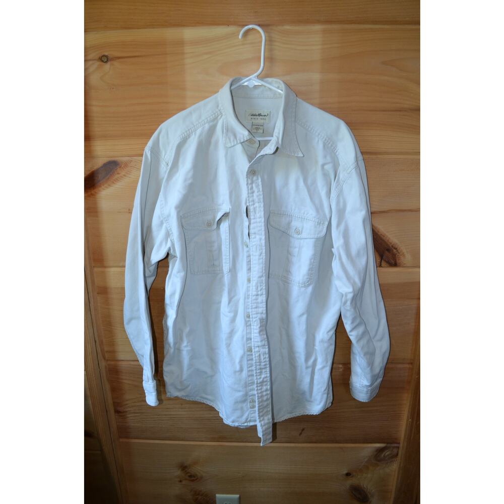 Eddie Bauer Vintage 100% Cotton Ivory Button Down Size L